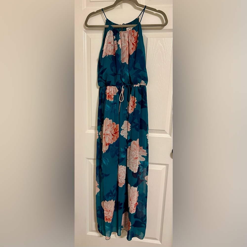 Sweet Storm Teal and Pink Floral‎ Maxi Dress